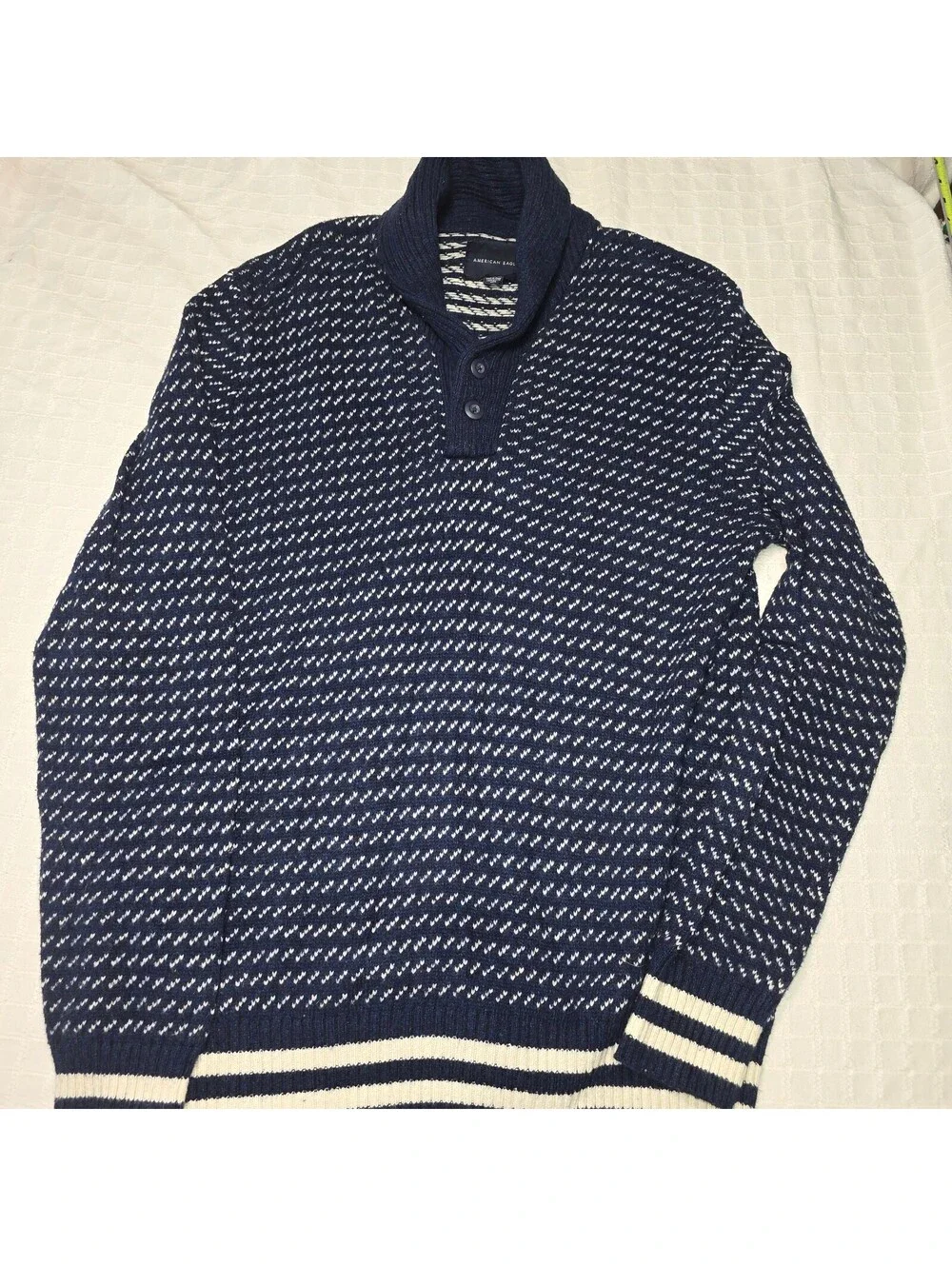 American Eagle Navy Blue Shawl Collar Button Knit Sweater L